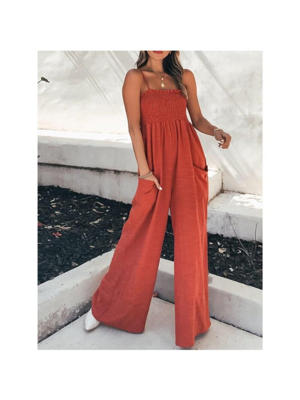 Smocked Wide Leg Jumpsuit